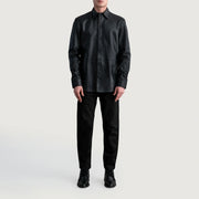 Detailansicht of Shirt &amp; Leather Buttons Hardware on Haven Black Leather Shirt