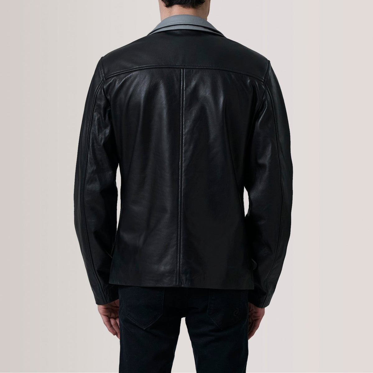 Detailansicht of Band Collar with Snap Button &amp; Zipper with placket Hardware on Henrik Grey Suede Cafe Racer For Men