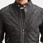 Detailansicht of Band with Snap Button &amp; Zipper Hardware on Henry Gesteppt Schwarz Lederjacke für Herren