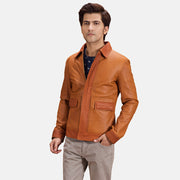 Hubert Hellbraun Braun Lederjacke für Herren in Tan Brown Sheepskin Leather - Vorderansicht &amp; maßgeschneiderte Silhouette | Online Kaufen