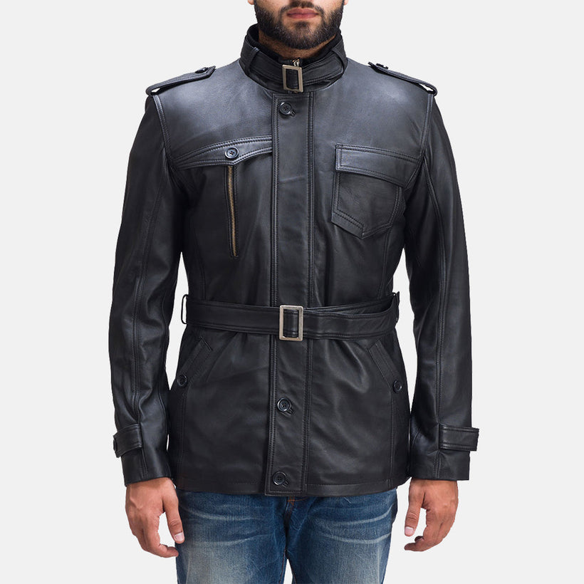 Hunter Schwarz Lederjacke für Herren