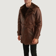 
Distressed Brown Sheepskin Burnishing Winter Jacket - Rückansicht mit passgenauen Schultern & sauberem Saum
