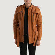 
Hunter Hellbraun Braun Fur Lederjacke für Herren in Tan Brown Sheepskin Leather - Vorderansicht & maßgeschneiderte Silhouette | Online Kaufen