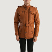 
Detailansicht of Band (Buttoned) & Zipper with Button Flap Hardware on Hunter Hellbraun Braun Fur Lederjacke für Herren