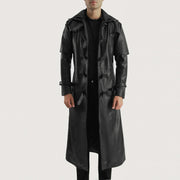 
Huntsman Schwarz Hooded Leder-Trenchcoat für Herren in Black. Cowhide Leather - Vorderansicht & maßgeschneiderte Silhouette | Online Kaufen