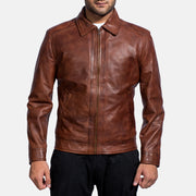 Open hem &amp; Hem Craftsmanship Construction Detail on Men's Inferno Braun Lederjacke für Herren