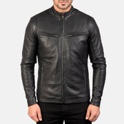 Detailansicht of Band &amp; Zipper Hardware on Men's Ionic Black Leather Jacket
