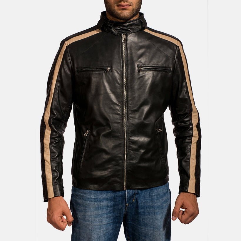 Jack Schwarz Leder-Bikerjacke für Herren