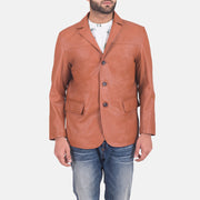 James Hellbraun Braun Lederblazer für Herren in Brown Sheepskin Leather - Vorderansicht &amp; maßgeschneiderte Silhouette | Online Kaufen