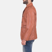 James Hellbraun Braun Lederblazer für Herren - Seitenansicht mit ergonomischem Ärmelschnitt