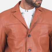 Detailansicht of Notch &amp; Button Hardware on James Hellbraun Braun Lederblazer für Herren