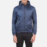 
Jimmy Blau Hooded Windbreaker Lederjacke für Herren in Blue Nylon - Vorderansicht & maßgeschneiderte Silhouette | Online Kaufen