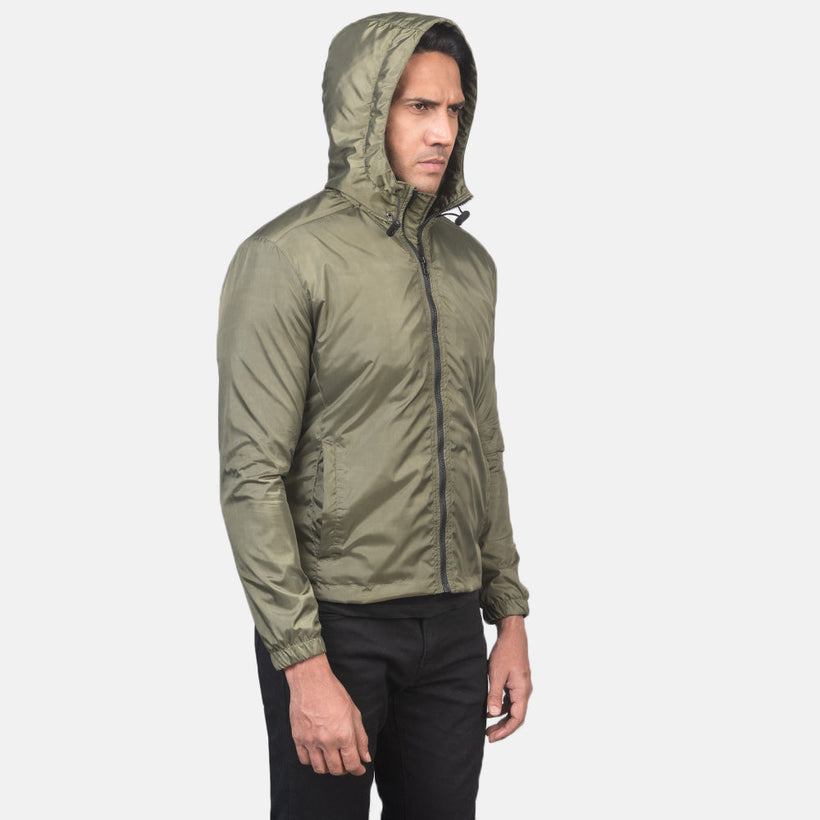 Jimmy Grün Hooded Windbreaker Lederjacke für Herren