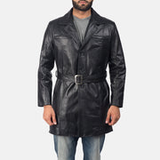 Men's Jordan Schwarz Ledermantel für Herren in Black Cowhide Leather - Vorderansicht &amp; maßgeschneiderte Silhouette | Online Kaufen