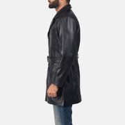 Detailansicht of Notch &amp; Button + Waist Belt Hardware on Men's Jordan Schwarz Ledermantel für Herren
