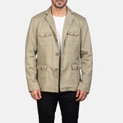 
Kajetan Beige Safari-Beige Lederjacke für Herren in Beige Poly-Cotton - Vorderansicht & maßgeschneiderte Silhouette | Online Kaufen