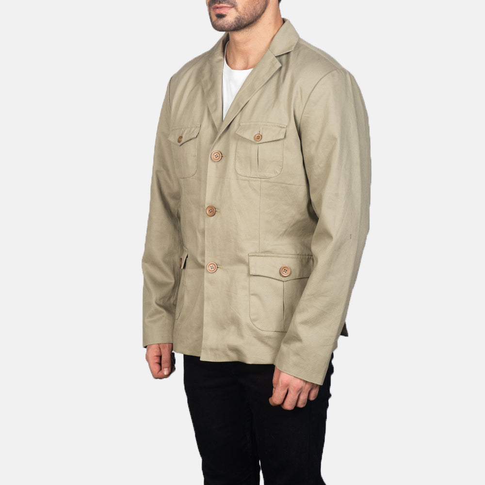 
Beige Poly-Cotton Leather Blazer - Rückansicht mit passgenauen Schultern & sauberem Saum