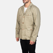 
Beige Poly-Cotton Leather Blazer - Rückansicht mit passgenauen Schultern & sauberem Saum