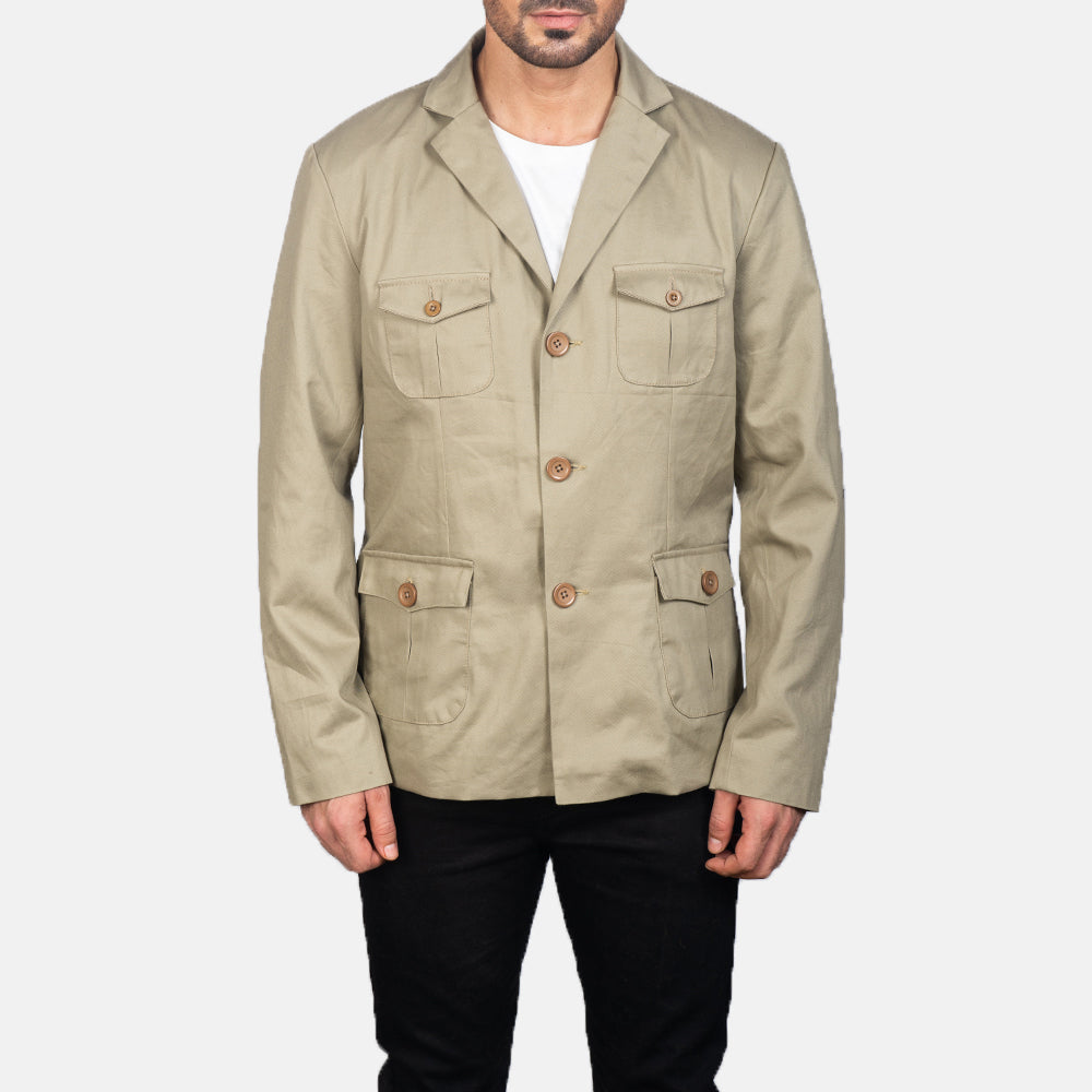 
Detailansicht of Notch & Button Hardware on Kajetan Beige Safari-Beige Lederjacke für Herren