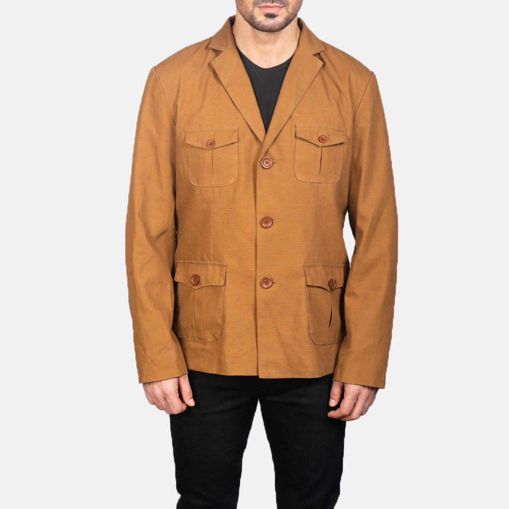 
Detailansicht of Notch & Button Hardware on Kajetan Khaki Safari-Beige Lederjacke für Herren