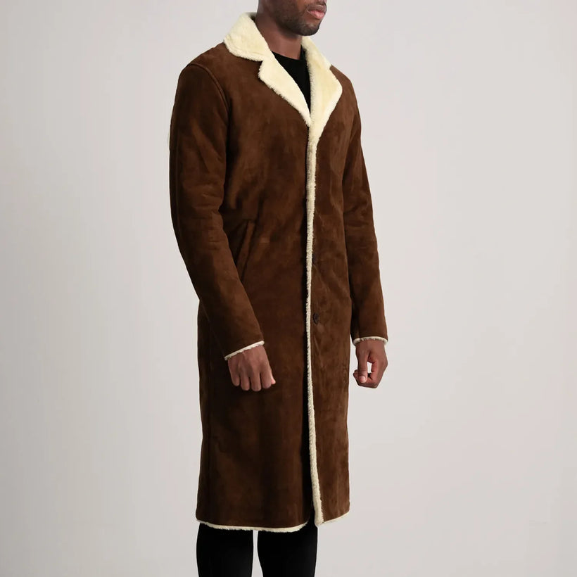 Kolby Braun Suede Shearling Ledermantel für Herren