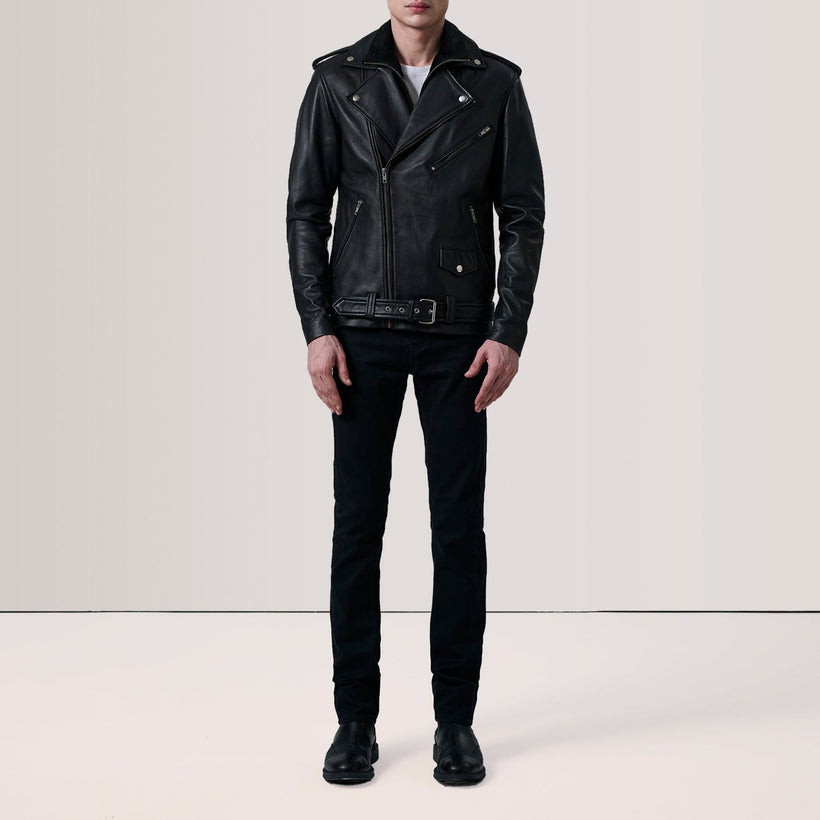 Kole Schwarz Leather Double Rider Lederjacke für Herren