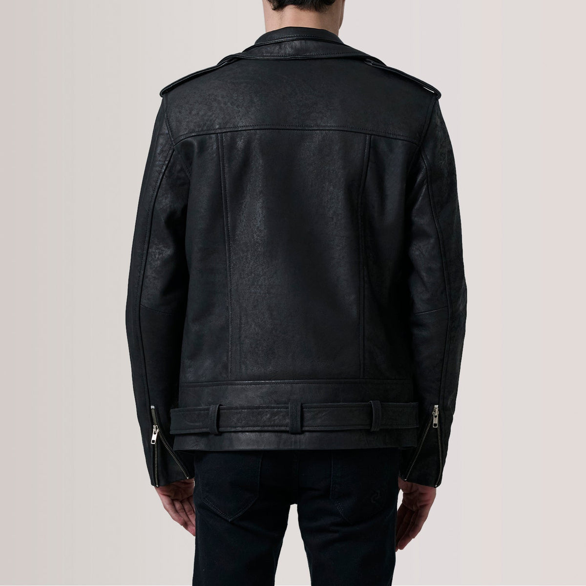 
Detailansicht of Notch & Zipper & Waist Straps Hardware on Kole Vintage-Schwarz Leather Double Rider Lederjacke für Herren