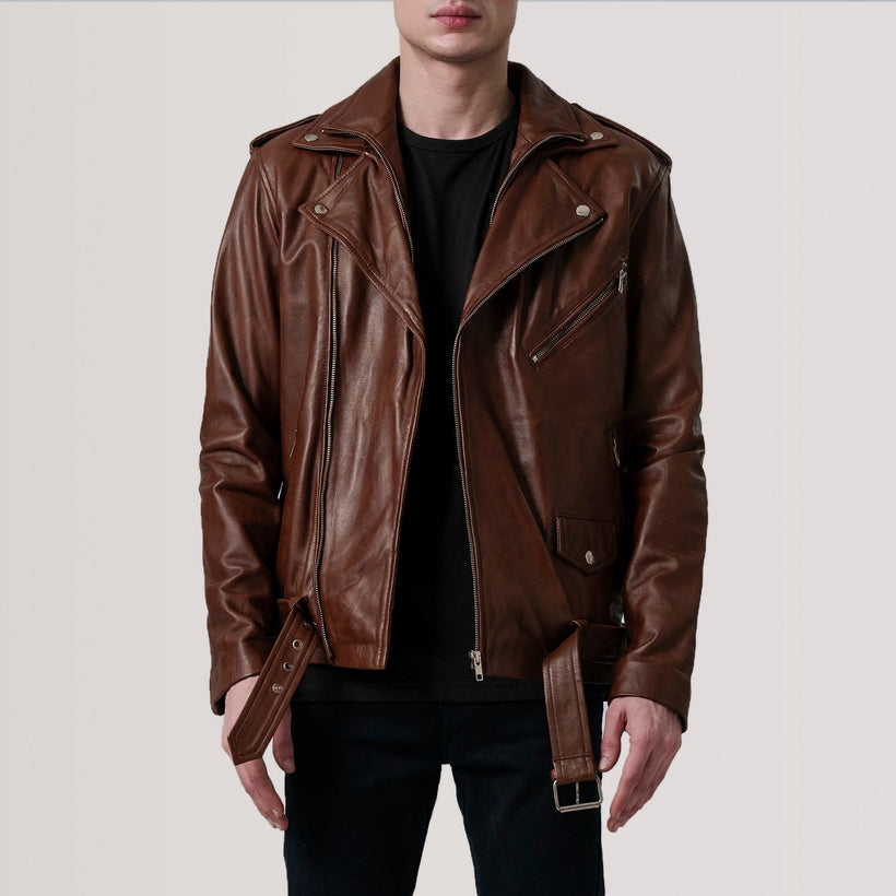 Kole Waxed Braun Leather Double Rider Lederjacke für Herren