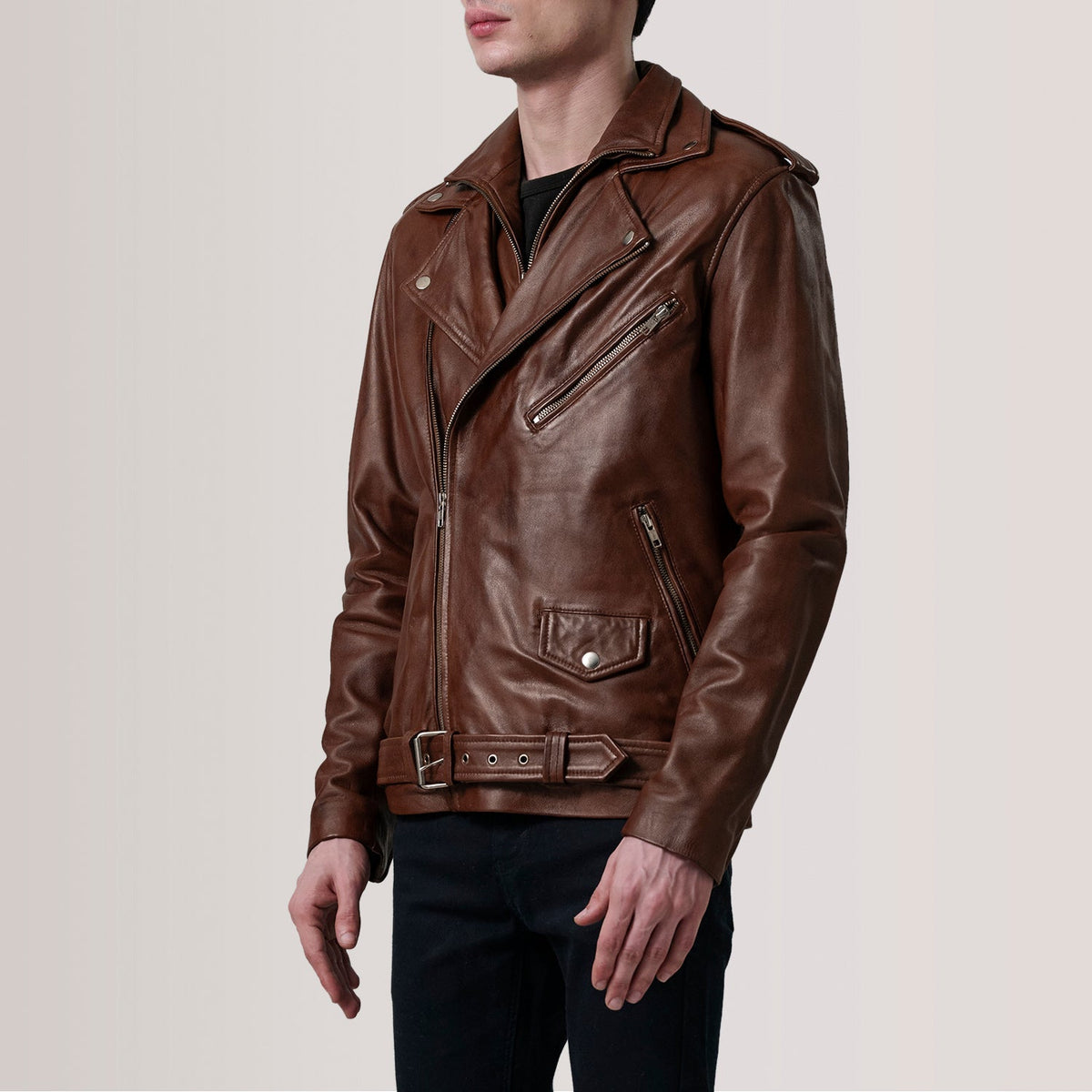 
Kole Waxed Braun Leather Double Rider Lederjacke für Herren - Seitenansicht mit ergonomischem Ärmelschnitt & sportlicher Passform