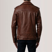 
Detailansicht of Notch & Zipper & Waist Straps Hardware on Kole Waxed Braun Leather Double Rider Lederjacke für Herren