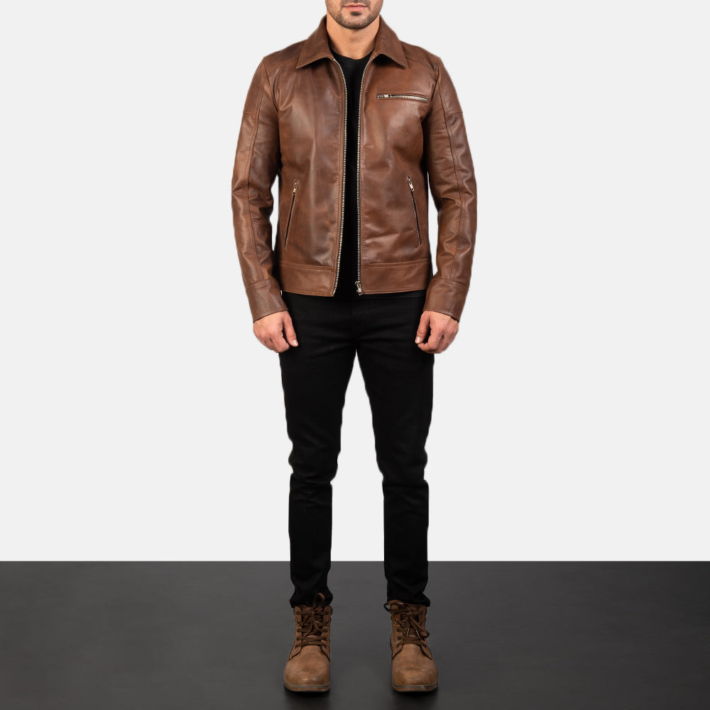 Lavendard Leder-Bikerjacke für Herren – Zusätzliche Produktansicht 4