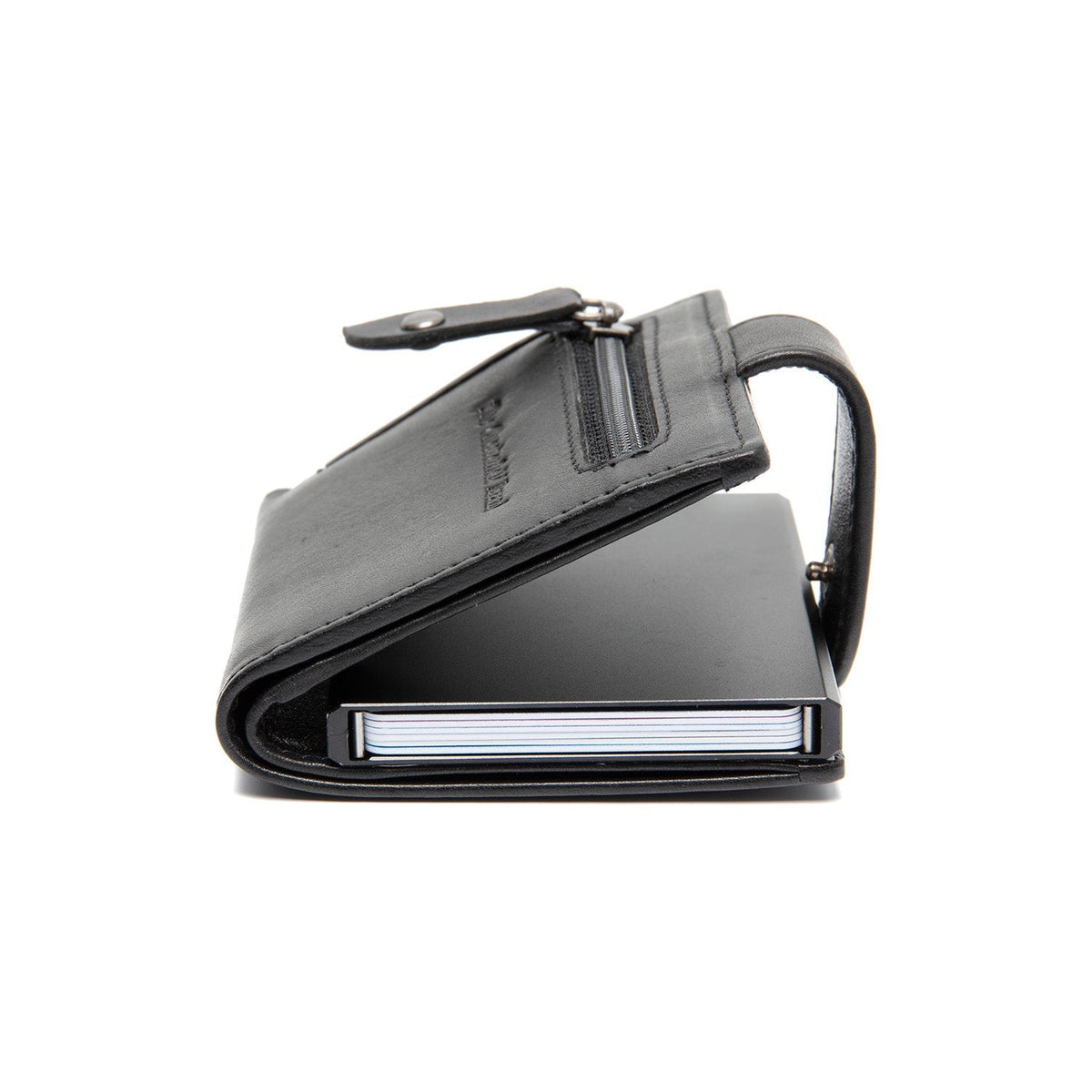 Barrea Full-Grain Leather Card Holder für Damen - Structured Side Profile Showing Gusset Depth &amp; Expansion Capacity