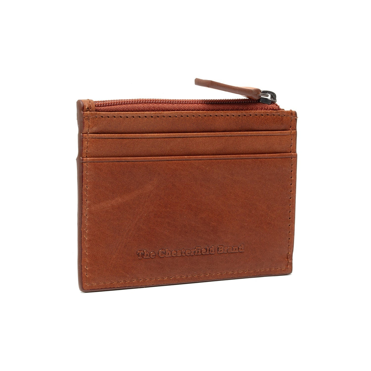 Cognac Leather Card Wallet für Damen, front view