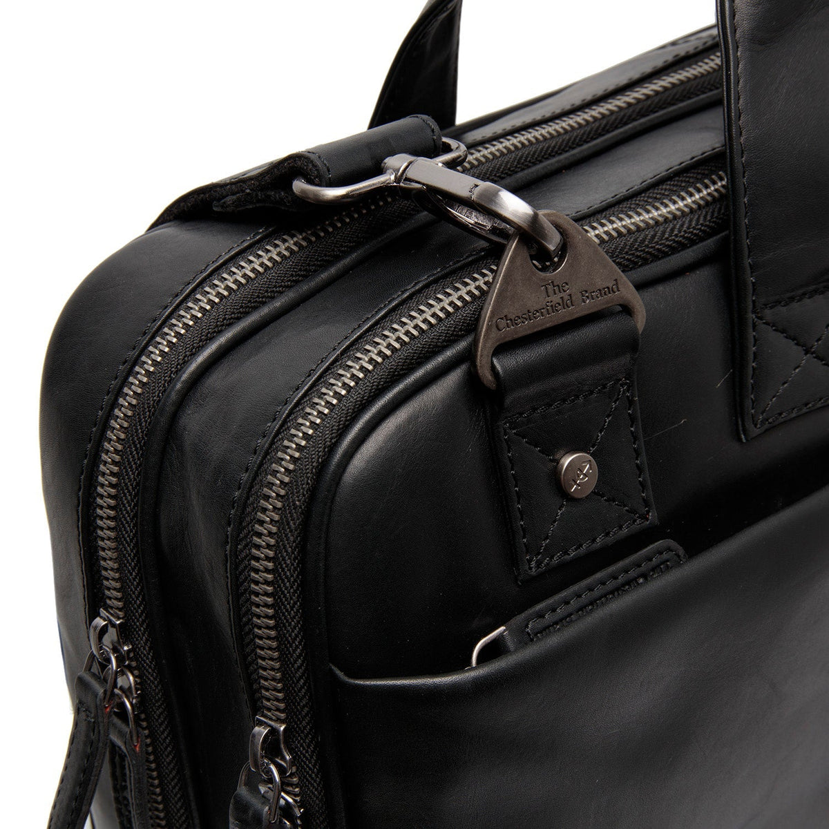 Solid Antique Brass Hardware &amp; Heavy-Duty Dual Zipper Detail on Iseo Full-Grain Leather Laptop Bag für Herren