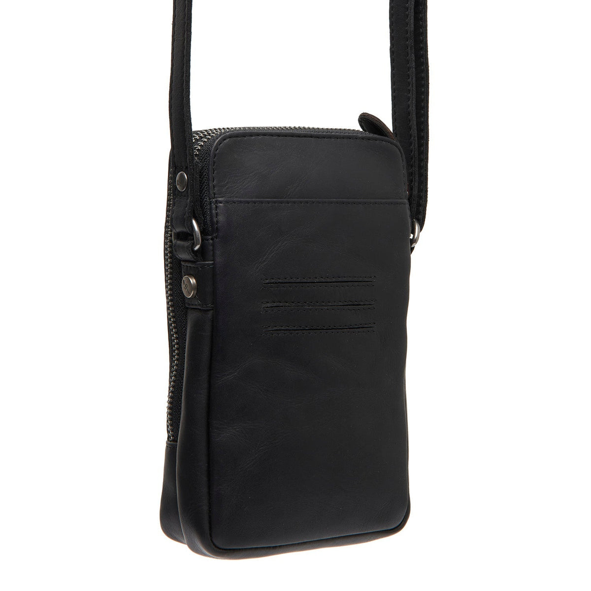 Tailored Rib Cuffs &amp; Hem Craftsmanship Construction Detail on Alesund Full-Grain Leather Phone Bag für Damen