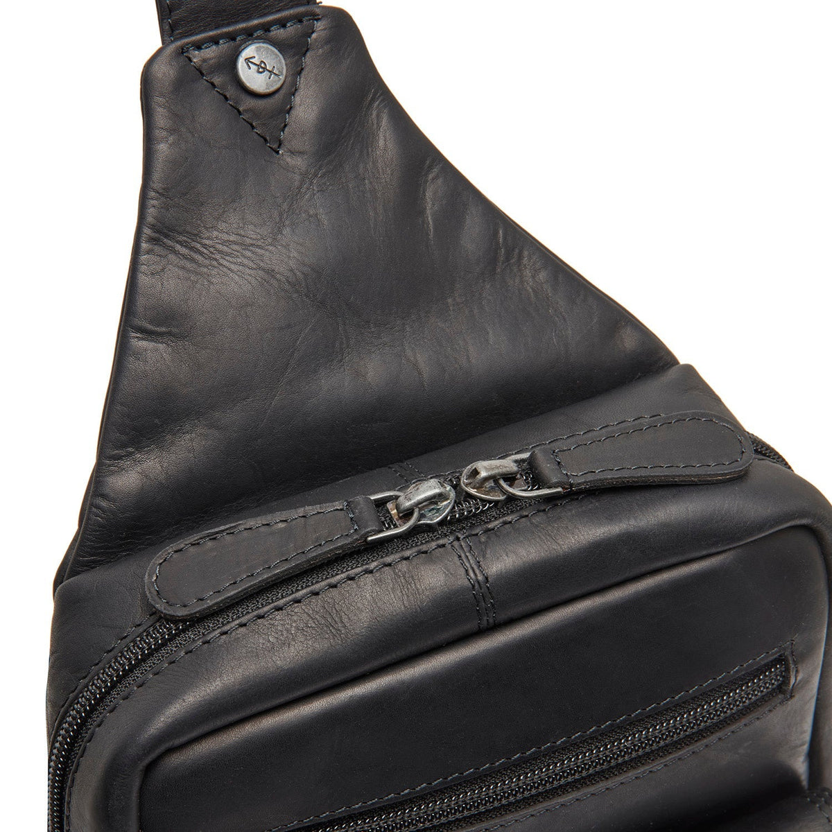 Solid Antique Brass Hardware &amp; Heavy-Duty Dual Zipper Detail on Leather Sling Bag Turelle für Damen