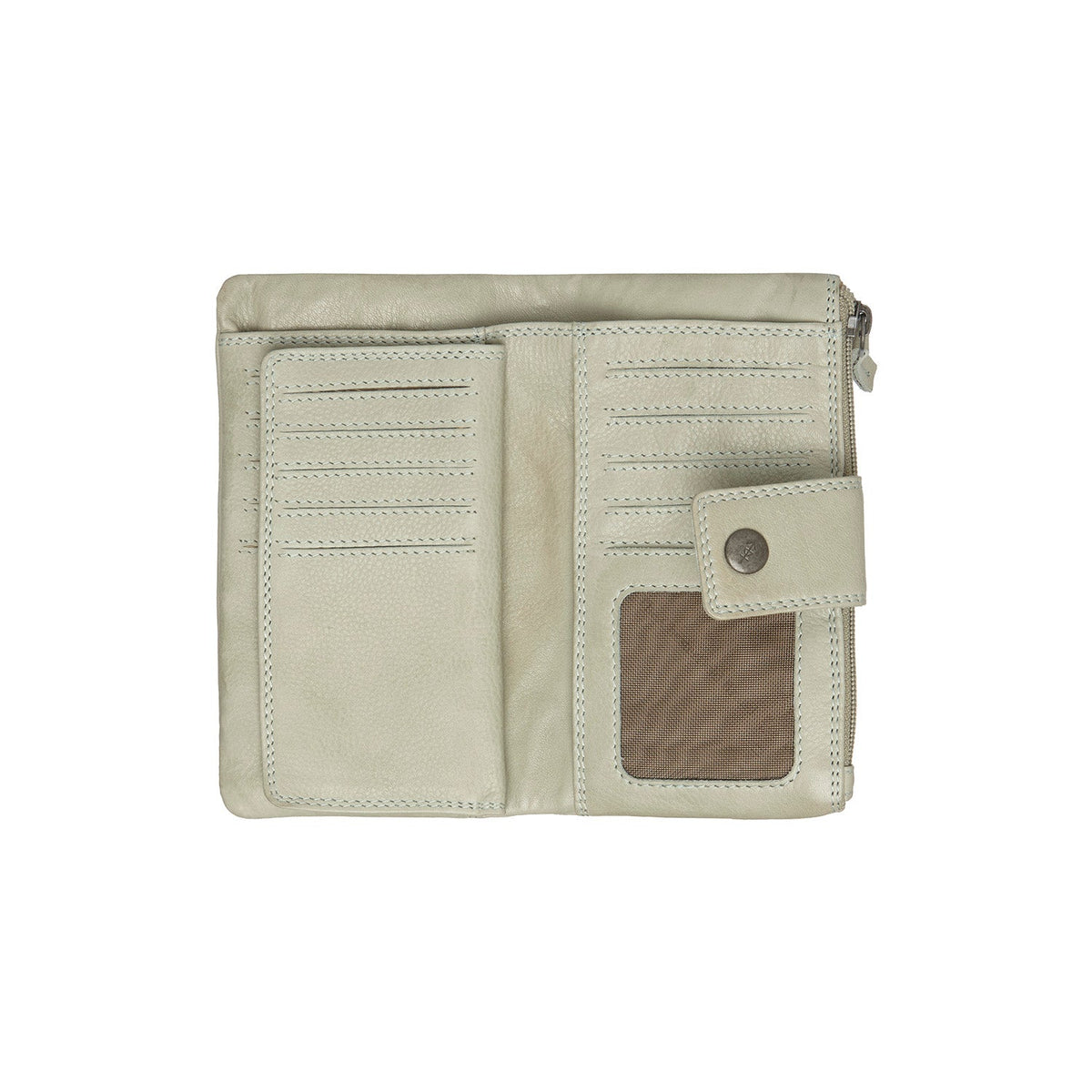 
Solid Antique Brass Hardware & Heavy-Duty Dual Zipper Detail on Fresno Vollnarbenleder-Geldbörse
