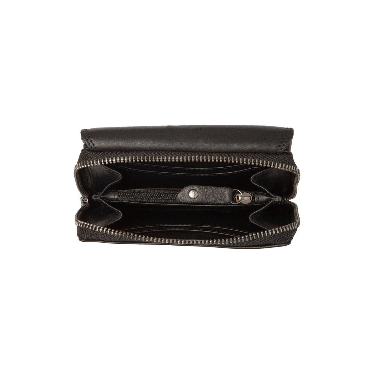 Solid Antique Brass Hardware &amp; Heavy-Duty Dual Zipper Detail on Salviano Full-Grain Ledergeldbörse für Damen