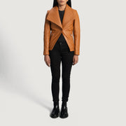 Detailansicht of Notch &amp; Button Hardware on Women's Lee Hellbraun Braun Lederblazer für Damen