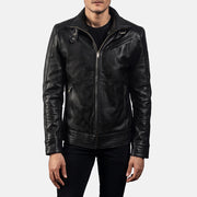 
Detailansicht of High neck with Belt & Zipper Hardware on Legacy Schwarz Leder-Bikerjacke für Herren