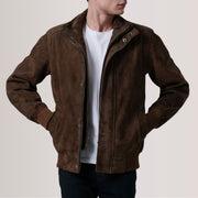 Tailored Rib Cuffs &amp; Hem Craftsmanship Construction Detail on Lester Braun Suede Leder-Bomberjacke für Herren For Men