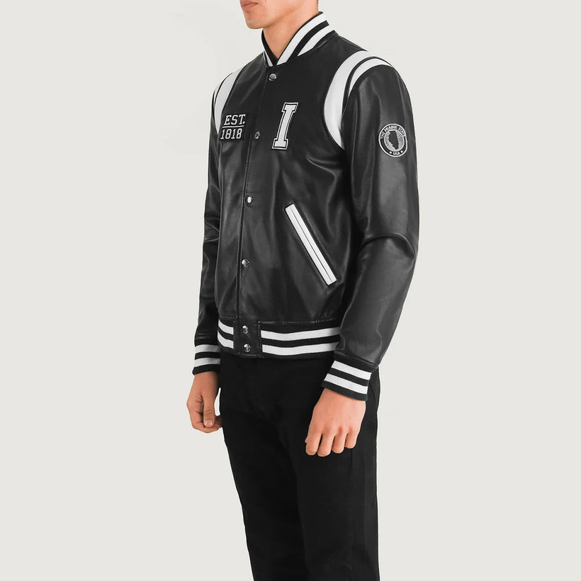 Liberte Illinois Schwarz Leather Varsity Lederjacke für Herren