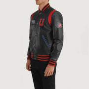 Black Sheepskin Leather Varsity Jacket - Rückansicht mit passgenauen Schultern &amp; sauberem Saum