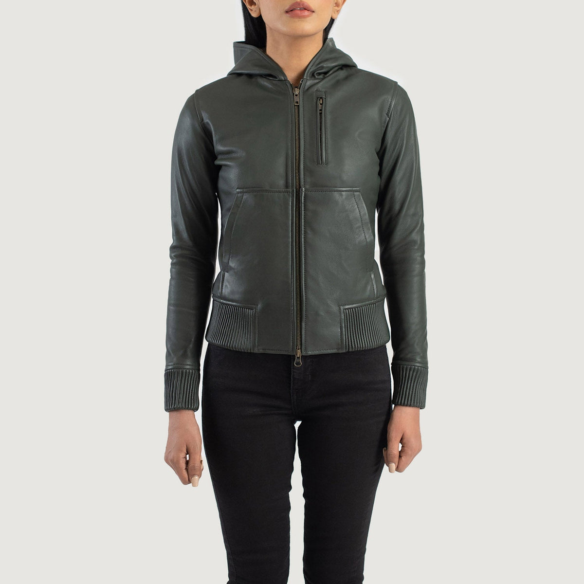 Luna Hooded Leder-Bomberjacke für Damen – Zusätzliche Produktansicht 4