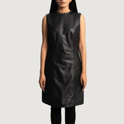 
Luxe Schwarz Leather Dress für Damen in Black Sheepskin Leather - Vorderansicht & maßgeschneiderte Silhouette | Online Kaufen