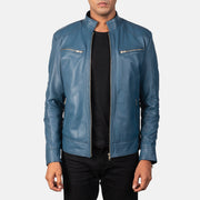 
Mack Blau Leder-Bikerjacke für Herren in Blue Sheepskin Leather - Vorderansicht & maßgeschneiderte Silhouette | Online Kaufen