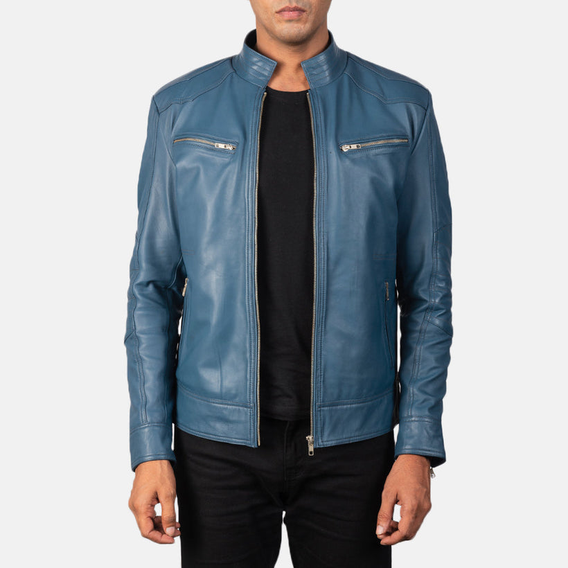 Mack Blau Leder-Bikerjacke für Herren