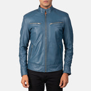 
Detailansicht of Band & Zipper Hardware on Mack Blau Leder-Bikerjacke für Herren