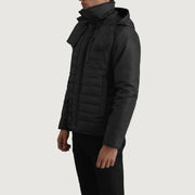 
Black Full-Grain Leather Hooded Jacket - Rückansicht mit passgenauen Schultern & sauberem Saum