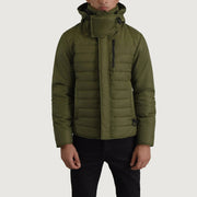 
Malcolm Grün Hooded Puffer Lederjacke für Herren - Seitenansicht mit ergonomischem Ärmelschnitt & sportlicher Passform